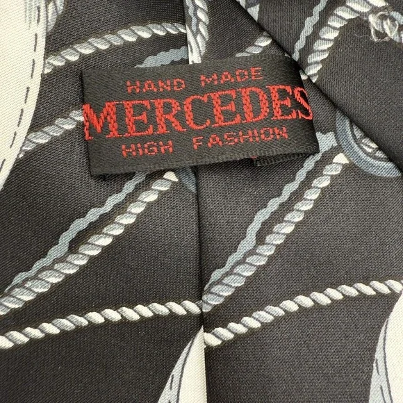 Vintage Tie Men's Silk Mercedes High Fashion Black Equestrian Horsebit Luxury - Picture 4 of 4